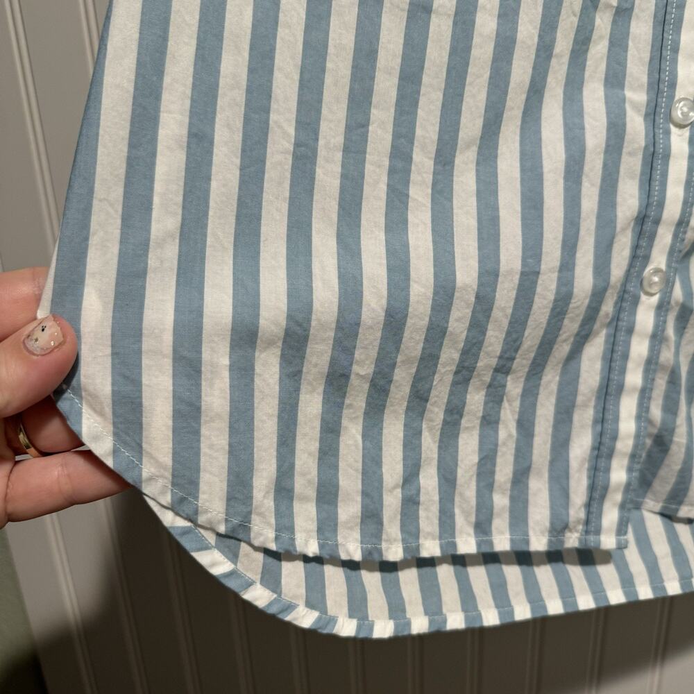 Garnet Hill Blue Striped Classic Cotton Button Up Shirt Minimalist Size 4 - Picture 2 of 5